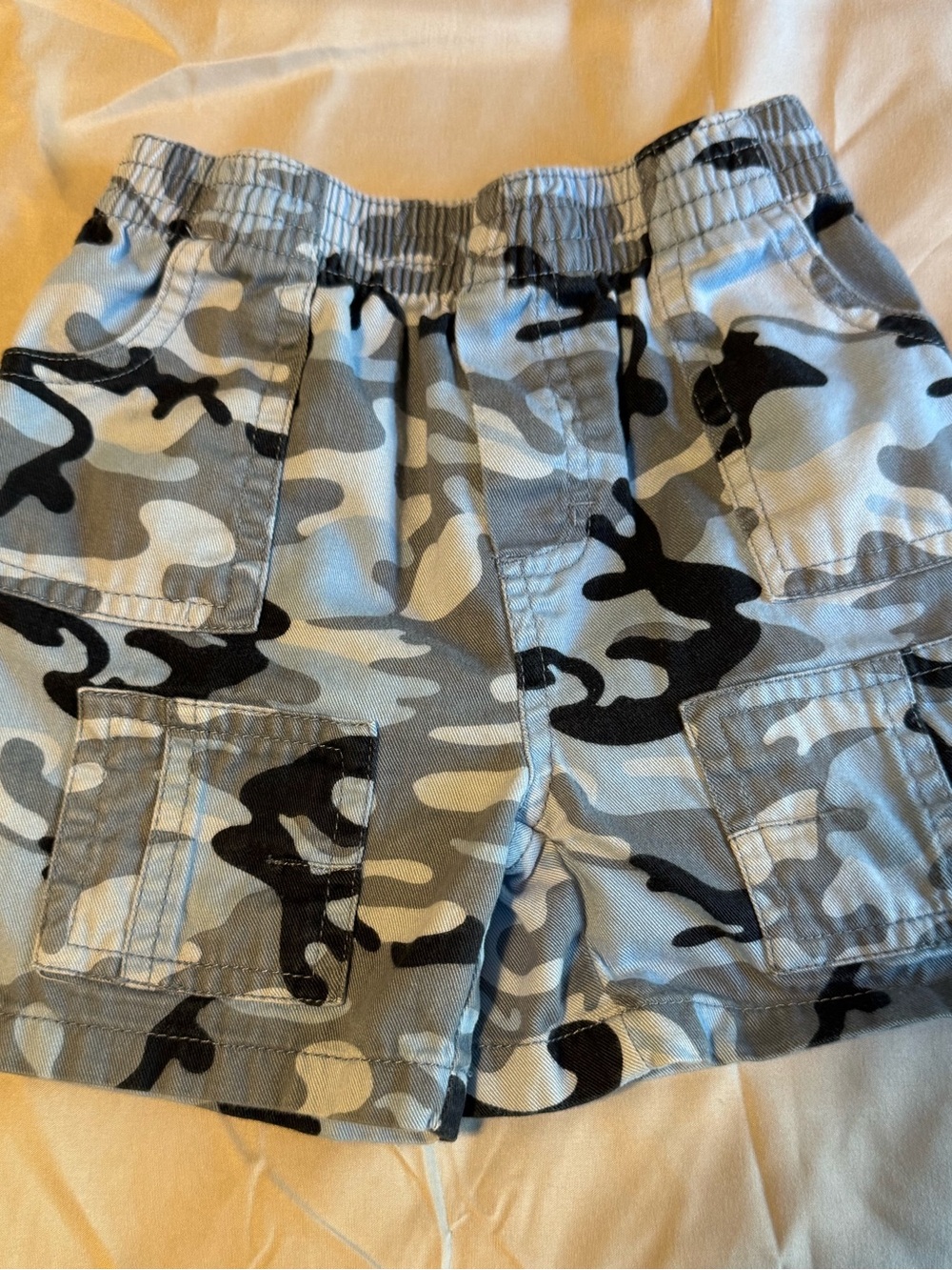 Retro Kids Gray Camo Cargo Shorts - Elastic Waist